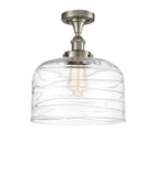 916-1C-SN-G713-L 1-Light 8" Brushed Satin Nickel Semi-Flush Mount - Clear Deco Swirl X-Large Bell Glass - LED Bulb - Dimmensions: 8 x 8 x 13 - Sloped Ceiling Compatible: No