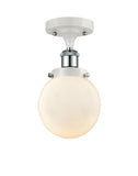 916-1C-WPC-G201-6 1-Light 6" White and Polished Chrome Semi-Flush Mount - Matte White Cased Beacon Glass - LED Bulb - Dimmensions: 6 x 6 x 11 - Sloped Ceiling Compatible: No