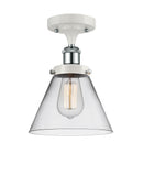 916-1C-WPC-G42 1-Light 8" White and Polished Chrome Semi-Flush Mount - Clear Large Cone Glass - LED Bulb - Dimmensions: 8 x 8 x 13 - Sloped Ceiling Compatible: No