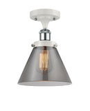 916-1C-WPC-G43 1-Light 8" White and Polished Chrome Semi-Flush Mount - Plated Smoke Large Cone Glass - LED Bulb - Dimmensions: 8 x 8 x 13 - Sloped Ceiling Compatible: No