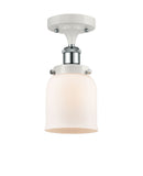 916-1C-WPC-G51 1-Light 5" White and Polished Chrome Semi-Flush Mount - Matte White Cased Small Bell Glass - LED Bulb - Dimmensions: 5 x 5 x 11 - Sloped Ceiling Compatible: No