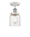 916-1C-WPC-G54 1-Light 5" White and Polished Chrome Semi-Flush Mount - Seedy Small Bell Glass - LED Bulb - Dimmensions: 5 x 5 x 11 - Sloped Ceiling Compatible: No