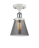 916-1C-WPC-G63 1-Light 6" White and Polished Chrome Semi-Flush Mount - Plated Smoke Small Cone Glass - LED Bulb - Dimmensions: 6 x 6 x 11 - Sloped Ceiling Compatible: No