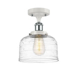 916-1C-WPC-G713 1-Light 8" White and Polished Chrome Semi-Flush Mount - Clear Deco Swirl Large Bell Glass - LED Bulb - Dimmensions: 8 x 8 x 13 - Sloped Ceiling Compatible: No