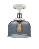 916-1C-WPC-G73 1-Light 8" White and Polished Chrome Semi-Flush Mount - Plated Smoke Large Bell Glass - LED Bulb - Dimmensions: 8 x 8 x 13 - Sloped Ceiling Compatible: No