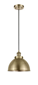 916-1P-AB-MFD-10-AB Cord Hung 10" Antique Brass Mini Pendant - Antique Brass Ballston Urban Shade - LED Bulb - Dimmensions: 10 x 10 x 10.5<br>Minimum Height : 13.5<br>Maximum Height : 130.5 - Sloped Ceiling Compatible: Yes