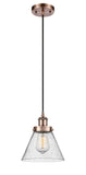 Cord Hung 8" Antique Copper Mini Pendant - Seedy Large Cone Glass LED