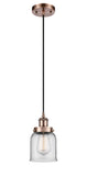 Cord Hung 5" Antique Copper Mini Pendant - Clear Small Bell Glass LED