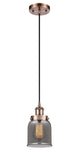 Cord Hung 5" Antique Copper Mini Pendant - Plated Smoke Small Bell Glass LED