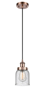 Cord Hung 5" Antique Copper Mini Pendant - Seedy Small Bell Glass LED