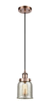 Cord Hung 5" Antique Copper Mini Pendant - Silver Plated Mercury Small Bell Glass LED
