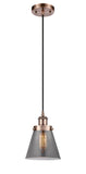Cord Hung 6" Antique Copper Mini Pendant - Plated Smoke Small Cone Glass LED