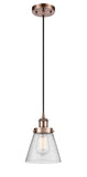 Cord Hung 6" Antique Copper Mini Pendant - Seedy Small Cone Glass LED