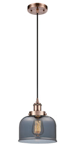 Cord Hung 8" Antique Copper Mini Pendant - Plated Smoke Large Bell Glass LED