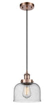 Cord Hung 8" Antique Copper Mini Pendant - Seedy Large Bell Glass LED