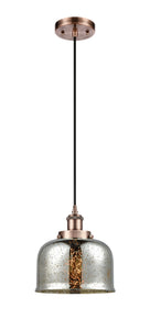 Cord Hung 8" Antique Copper Mini Pendant - Silver Plated Mercury Large Bell Glass LED