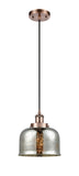 Cord Hung 8" Antique Copper Mini Pendant - Silver Plated Mercury Large Bell Glass LED