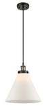 916-1P-BAB-G41-L Cord Hung 8" Black Antique Brass Mini Pendant - Matte White Cased Cone 12" Glass - LED Bulb - Dimmensions: 8 x 8 x 10<br>Minimum Height : 13.75<br>Maximum Height : 131.75 - Sloped Ceiling Compatible: Yes