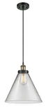 916-1P-BAB-G42-L Cord Hung 8" Black Antique Brass Mini Pendant - Clear Cone 12" Glass - LED Bulb - Dimmensions: 8 x 8 x 10<br>Minimum Height : 13.75<br>Maximum Height : 131.75 - Sloped Ceiling Compatible: Yes