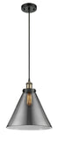 916-1P-BAB-G43-L Cord Hung 8" Black Antique Brass Mini Pendant - Plated Smoke Cone 12" Glass - LED Bulb - Dimmensions: 8 x 8 x 10<br>Minimum Height : 13.75<br>Maximum Height : 131.75 - Sloped Ceiling Compatible: Yes