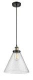 916-1P-BAB-G44-L Cord Hung 8" Black Antique Brass Mini Pendant - Seedy Cone 12" Glass - LED Bulb - Dimmensions: 8 x 8 x 10<br>Minimum Height : 13.75<br>Maximum Height : 131.75 - Sloped Ceiling Compatible: Yes