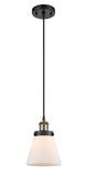 916-1P-BAB-G61 Cord Hung 6" Black Antique Brass Mini Pendant - Matte White Cased Small Cone Glass - LED Bulb - Dimmensions: 6 x 6 x 9<br>Minimum Height : 12.75<br>Maximum Height : 130.75 - Sloped Ceiling Compatible: Yes