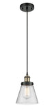 916-1P-BAB-G64 Cord Hung 6" Black Antique Brass Mini Pendant - Seedy Small Cone Glass - LED Bulb - Dimmensions: 6 x 6 x 9<br>Minimum Height : 12.75<br>Maximum Height : 130.75 - Sloped Ceiling Compatible: Yes