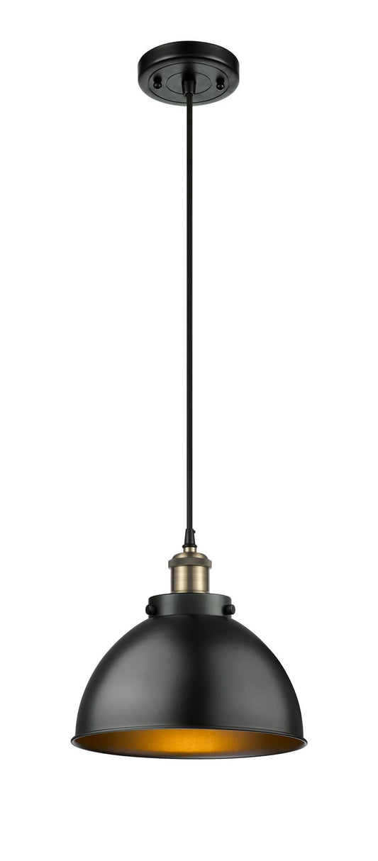 916-1P-BAB-MFD-10-BK Cord Hung 10" Black Antique Brass Mini Pendant - Matte Black Ballston Urban Shade - LED Bulb - Dimmensions: 10 x 10 x 10.5<br>Minimum Height : 13.5<br>Maximum Height : 130.5 - Sloped Ceiling Compatible: Yes