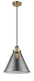 916-1P-BB-G43-L Cord Hung 8" Brushed Brass Mini Pendant - Plated Smoke Cone 12" Glass - LED Bulb - Dimmensions: 8 x 8 x 10<br>Minimum Height : 13.75<br>Maximum Height : 131.75 - Sloped Ceiling Compatible: Yes