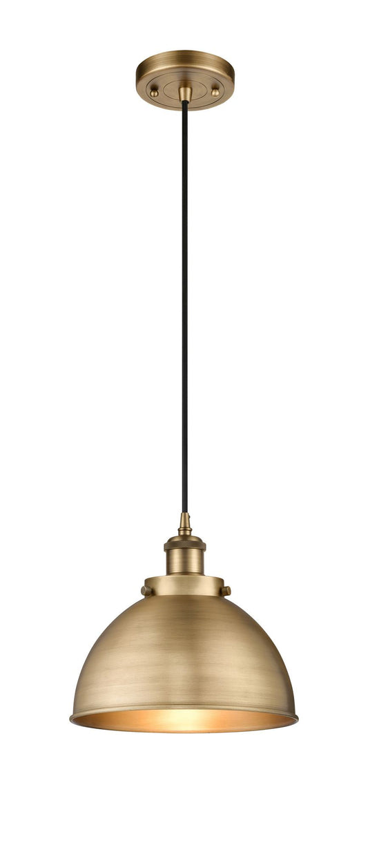 916-1P-BB-MFD-10-BB Cord Hung 10" Brushed Brass Mini Pendant - Matte Black Ballston Urban Shade - LED Bulb - Dimmensions: 10 x 10 x 10.5<br>Minimum Height : 13.5<br>Maximum Height : 130.5 - Sloped Ceiling Compatible: Yes