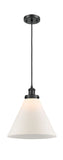 916-1P-BK-G41-L Cord Hung 8" Matte Black Mini Pendant - Matte White Cased Cone 12" Glass - LED Bulb - Dimmensions: 8 x 8 x 10<br>Minimum Height : 13.75<br>Maximum Height : 131.75 - Sloped Ceiling Compatible: Yes