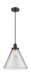 916-1P-BK-G42-L Cord Hung 8" Matte Black Mini Pendant - Clear Cone 12" Glass - LED Bulb - Dimmensions: 8 x 8 x 10<br>Minimum Height : 13.75<br>Maximum Height : 131.75 - Sloped Ceiling Compatible: Yes