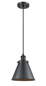 Cord Hung 8" Matte Black Mini Pendant - Matte Black Appalachian Shade - LED Bulb