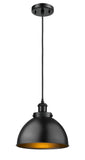 916-1P-BK-MFD-10-BK Cord Hung 10" Matte Black Mini Pendant - Matte Black Ballston Urban Shade - LED Bulb - Dimmensions: 10 x 10 x 10.5<br>Minimum Height : 13.5<br>Maximum Height : 130.5 - Sloped Ceiling Compatible: Yes