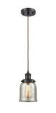916-1P-OB-G58 Cord Hung 5" Oil Rubbed Bronze Mini Pendant - Silver Plated Mercury Small Bell Glass - LED Bulb - Dimmensions: 5 x 5 x 10<br>Minimum Height : 12.75<br>Maximum Height : 130.75 - Sloped Ceiling Compatible: Yes