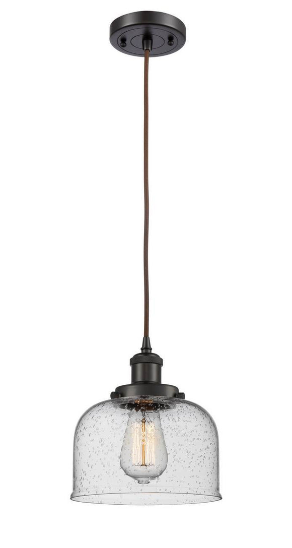 Oil Rubbed Bronze Large Bell 1 Light Mini Pendant - Seedy Large Bell Glass - Vintage Dimmable Bulb Included