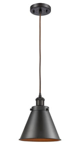 Cord Hung 8" Oil Rubbed Bronze Mini Pendant - Oil Rubbed Bronze Appalachian Metal Shade - LED Bulb