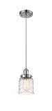 916-1P-PC-G513 Cord Hung 5" Polished Chrome Mini Pendant - Clear Deco Swirl Small Bell Glass - LED Bulb - Dimmensions: 5 x 5 x 10<br>Minimum Height : 12.75<br>Maximum Height : 130.75 - Sloped Ceiling Compatible: Yes