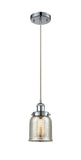 916-1P-PC-G58 Cord Hung 5" Polished Chrome Mini Pendant - Silver Plated Mercury Small Bell Glass - LED Bulb - Dimmensions: 5 x 5 x 10<br>Minimum Height : 12.75<br>Maximum Height : 130.75 - Sloped Ceiling Compatible: Yes