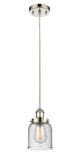 916-1P-PN-G54 Cord Hung 5" Polished Nickel Mini Pendant - Seedy Small Bell Glass - LED Bulb - Dimmensions: 5 x 5 x 10<br>Minimum Height : 12.75<br>Maximum Height : 130.75 - Sloped Ceiling Compatible: Yes