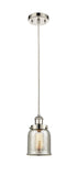 916-1P-PN-G58 Cord Hung 5" Polished Nickel Mini Pendant - Silver Plated Mercury Small Bell Glass - LED Bulb - Dimmensions: 5 x 5 x 10<br>Minimum Height : 12.75<br>Maximum Height : 130.75 - Sloped Ceiling Compatible: Yes