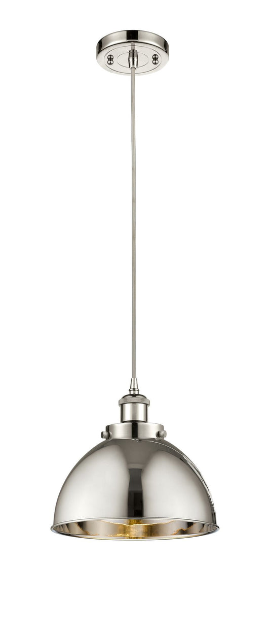 916-1P-PN-MFD-10-PN Cord Hung 10" Polished Nickel Mini Pendant - Polished Nickel Ballston Urban Shade - LED Bulb - Dimmensions: 10 x 10 x 10.5<br>Minimum Height : 13.5<br>Maximum Height : 130.5 - Sloped Ceiling Compatible: Yes