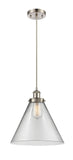 916-1P-SN-G42-L Cord Hung 8" Brushed Satin Nickel Mini Pendant - Clear Cone 12" Glass - LED Bulb - Dimmensions: 8 x 8 x 10<br>Minimum Height : 13.75<br>Maximum Height : 131.75 - Sloped Ceiling Compatible: Yes