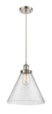 916-1P-SN-G44-L Cord Hung 8" Brushed Satin Nickel Mini Pendant - Seedy Cone 12" Glass - LED Bulb - Dimmensions: 8 x 8 x 10<br>Minimum Height : 13.75<br>Maximum Height : 131.75 - Sloped Ceiling Compatible: Yes