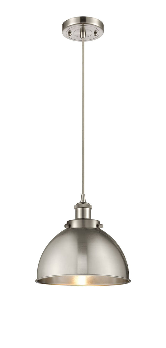 916-1P-SN-MFD-10-SN Cord Hung 10" Brushed Satin Nickel Mini Pendant - Brushed Satin Nickel Ballston Urban Shade - LED Bulb - Dimmensions: 10 x 10 x 10.5<br>Minimum Height : 13.5<br>Maximum Height : 130.5 - Sloped Ceiling Compatible: Yes