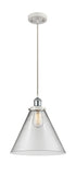 916-1P-WPC-G42-L Cord Hung 8" White and Polished Chrome Mini Pendant - Clear Cone 12" Glass - LED Bulb - Dimmensions: 8 x 8 x 10<br>Minimum Height : 13.75<br>Maximum Height : 131.75 - Sloped Ceiling Compatible: Yes