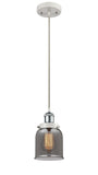 916-1P-WPC-G53 Cord Hung 5" White and Polished Chrome Mini Pendant - Plated Smoke Small Bell Glass - LED Bulb - Dimmensions: 5 x 5 x 10<br>Minimum Height : 12.75<br>Maximum Height : 130.75 - Sloped Ceiling Compatible: Yes