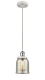 916-1P-WPC-G58 Cord Hung 5" White and Polished Chrome Mini Pendant - Silver Plated Mercury Small Bell Glass - LED Bulb - Dimmensions: 5 x 5 x 10<br>Minimum Height : 12.75<br>Maximum Height : 130.75 - Sloped Ceiling Compatible: Yes