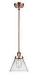 Stem Hung 8" Antique Copper Mini Pendant - Clear Large Cone Glass LED