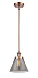 Stem Hung 8" Antique Copper Mini Pendant - Plated Smoke Large Cone Glass LED